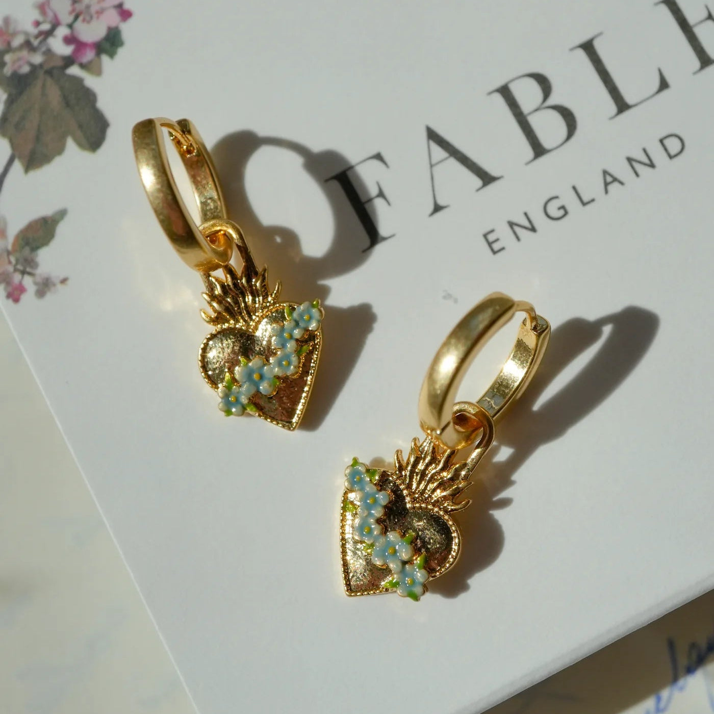 Fable England  - Gold Sacred Heart Huggie Earrings