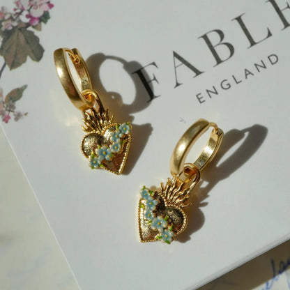 Fable England  - Gold Sacred Heart Huggie Earrings
