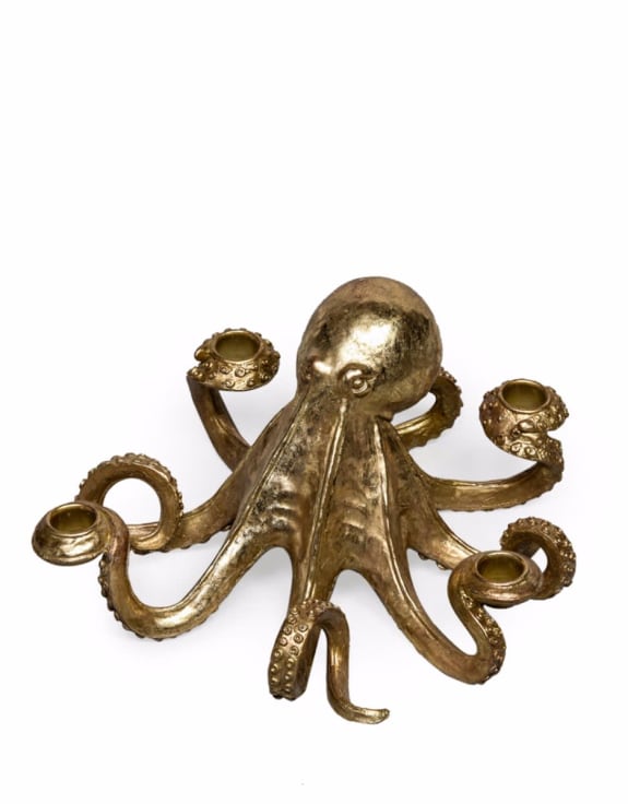 Antiqued Gold Octopus Candle Holder-black flamingo store