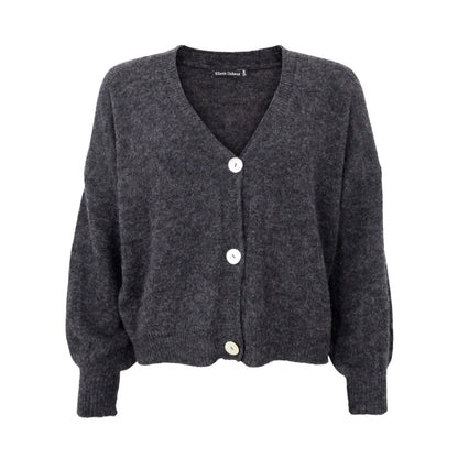 Black Colour Heavy Knit Cardigan - Charcoal