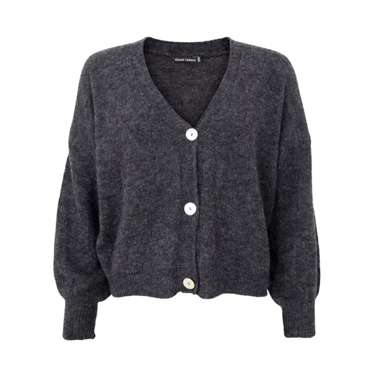 Black Colour Heavy Knit Cardigan - Charcoal