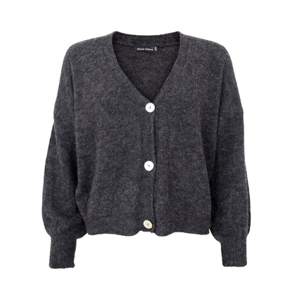 Black Colour Heavy Knit Cardigan - Charcoal