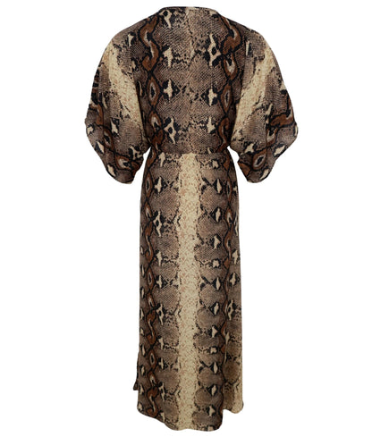 Black Colour Luna Long V Neck Dress - Python