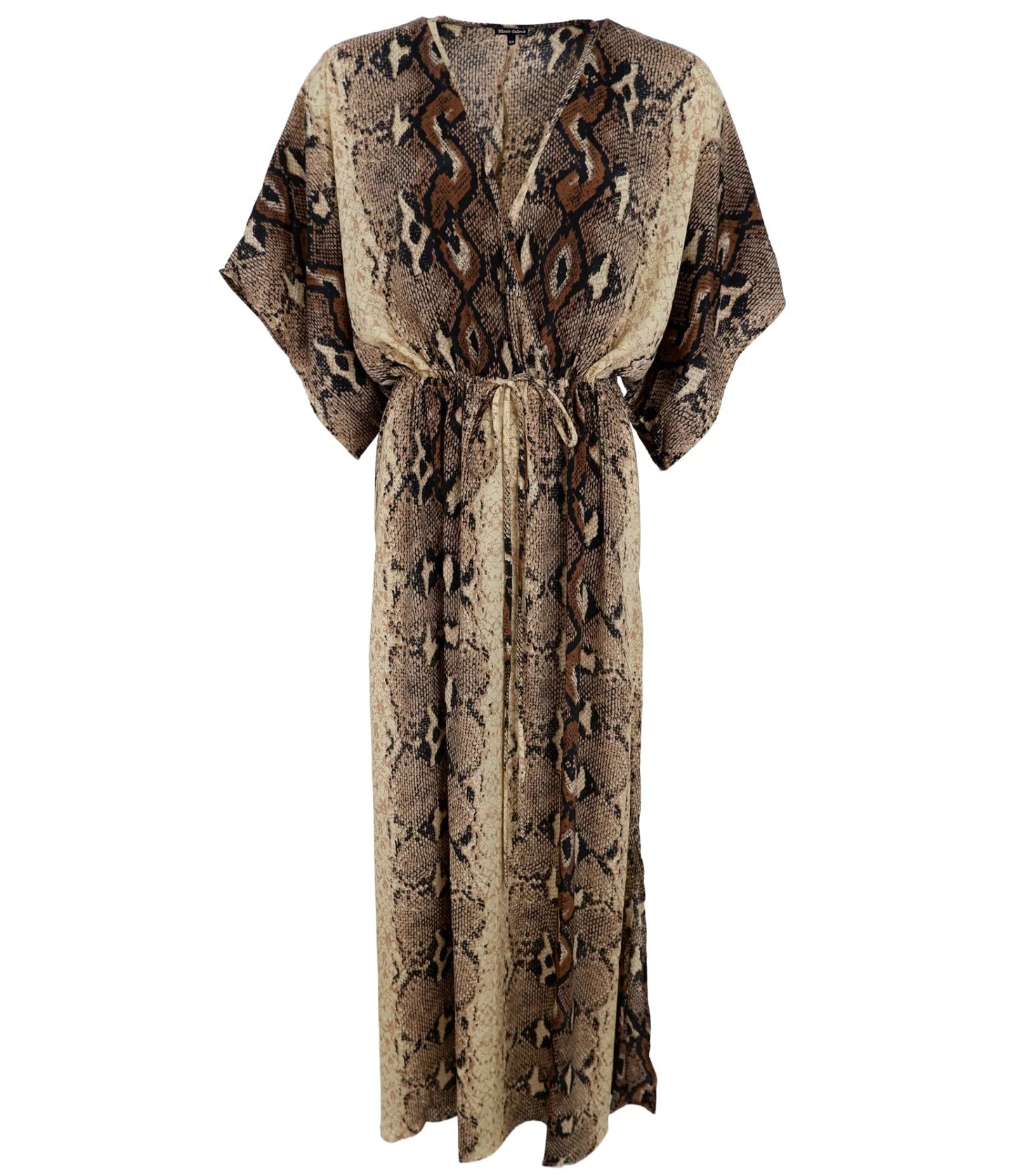 Black Colour Luna Long V Neck Dress - Python