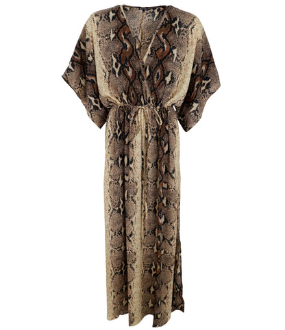 Black Colour Luna Long V Neck Dress - Python