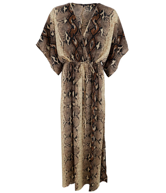 Black Colour Luna Long V Neck Dress - Python