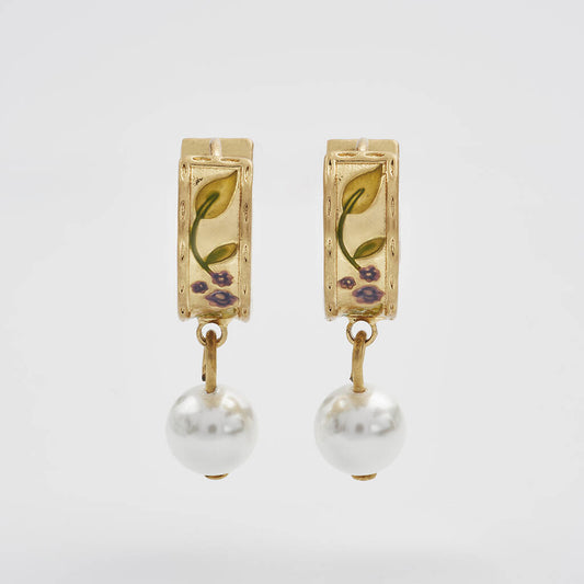 Fable England - Blackberry Bramble Pearl Huggie Earrings - Gold