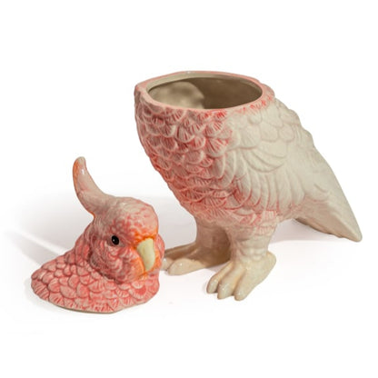 Pink & White Ceramic Parrot Storage Jar/Vase