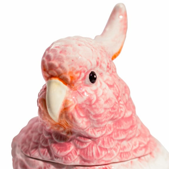 Pink & White Ceramic Parrot Storage Jar/Vase