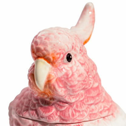 Pink & White Ceramic Parrot Storage Jar/Vase
