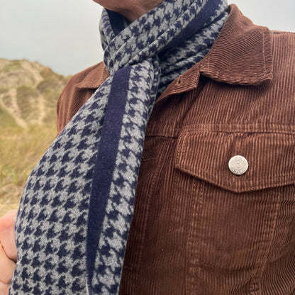 Luxury Men's Houndstooth Scarf - Blue | Christmas Gift for Him - Sons Limited