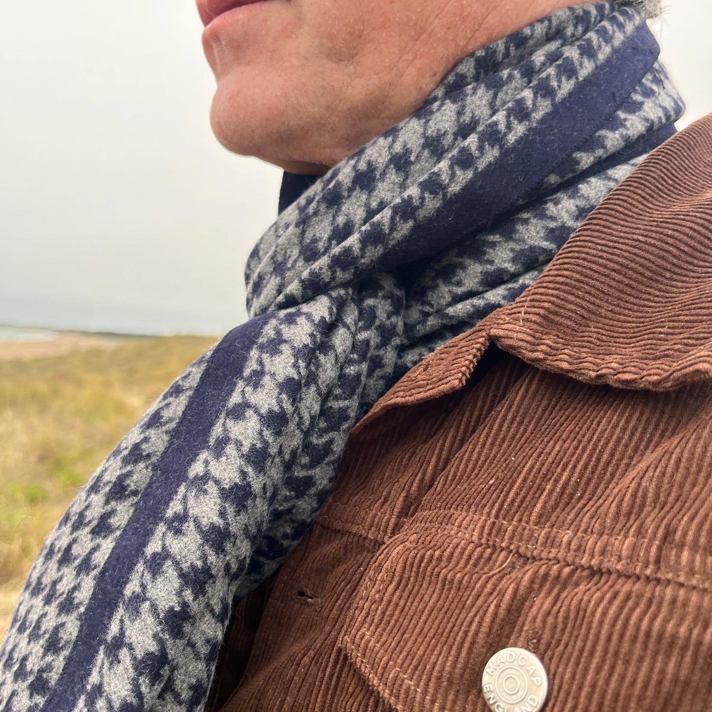 Luxury Men's Houndstooth Scarf - Blue | Christmas Gift for Him - Sons Limited