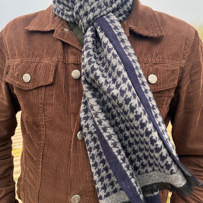 Luxury Men's Houndstooth Scarf - Blue | Christmas Gift for Him - Sons Limited