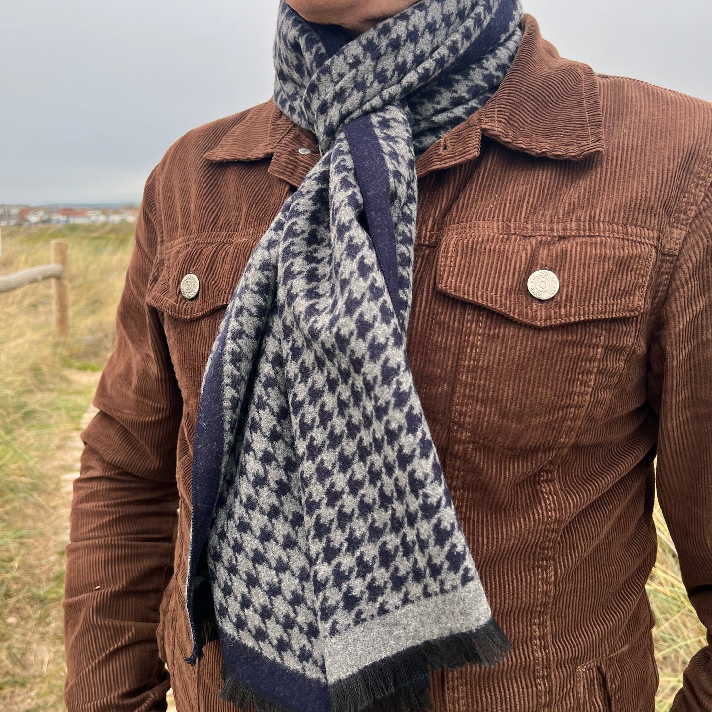 Luxury Men's Houndstooth Scarf - Blue | Christmas Gift for Him - Sons Limited