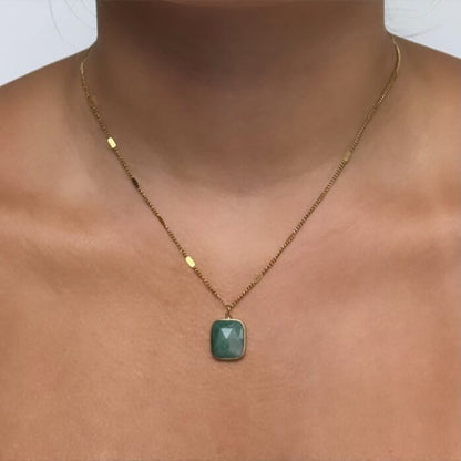 Black Flamingo - Dee Square Pendant Necklace - Green