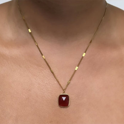 Black Flamingo - Dee Square Pendant Necklace- Wine