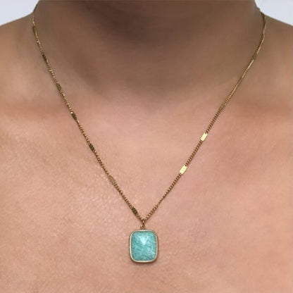Black Flamingo - Dee Square Pendant Necklace - Turquoise