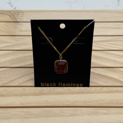 Black Flamingo - Dee Square Pendant Necklace- Wine