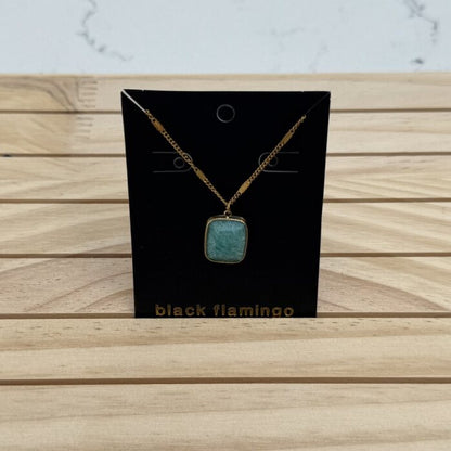 Black Flamingo - Dee Square Pendant Necklace - Green