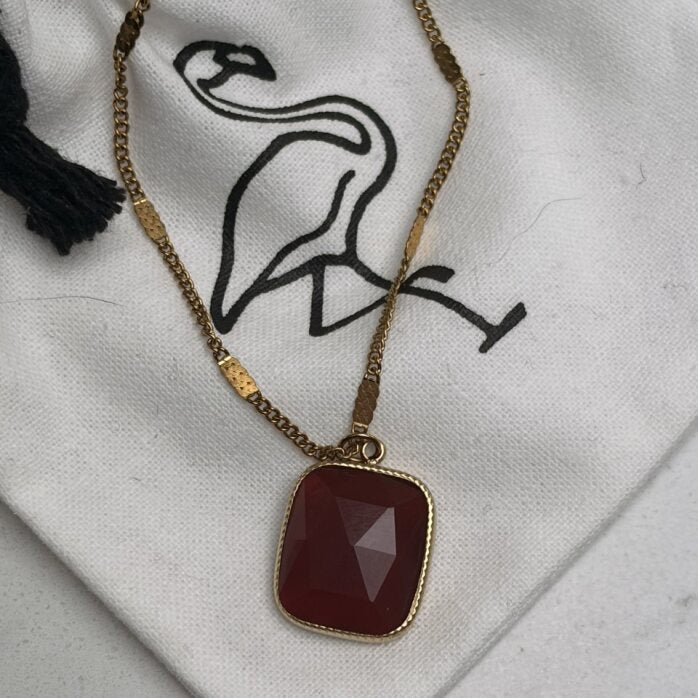 Black Flamingo - Dee Square Pendant Necklace- Wine