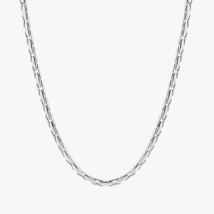 Silver chain necklace on a white background