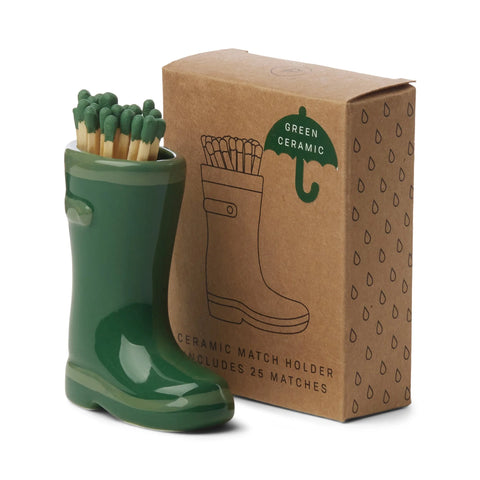 Wellington Boot Matches holder with 25 Matches - Green