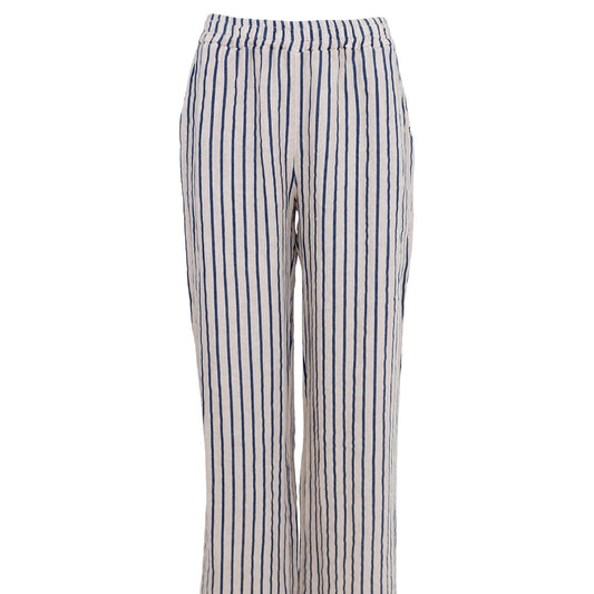 Melina Wide Linen Pant - navy Stripe
