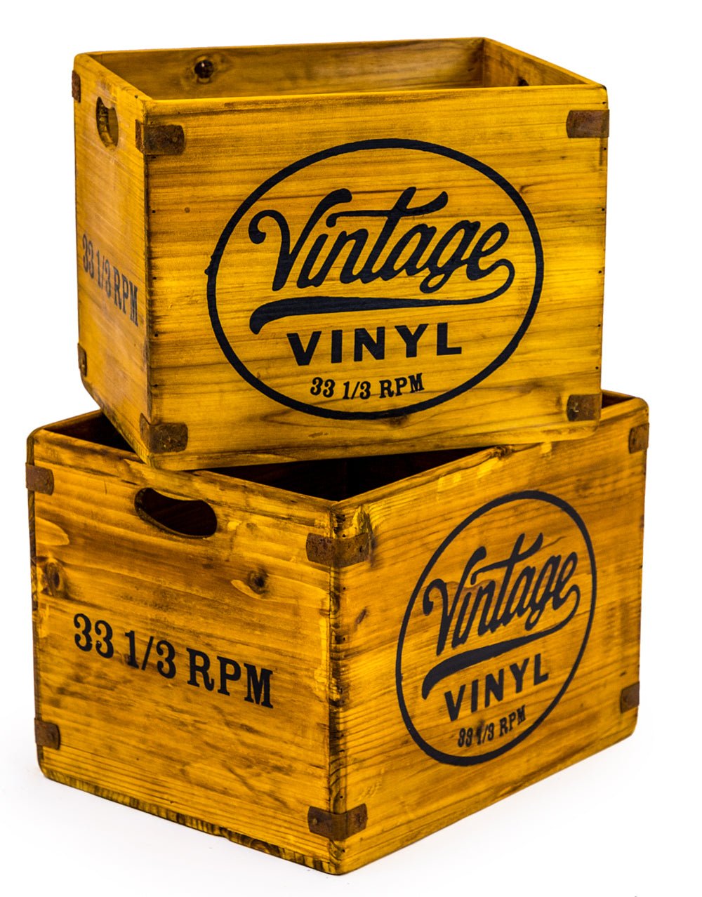 Antiqued Wooden LP Record Storage Boxes in 3 designs/2sizes.-black flamingo store