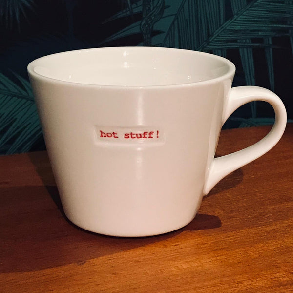 Keith Brymer Jones retro word range "hot stuff!" mug - black flamingo store
