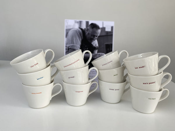 Keith Brymer Jones retro word range "hot stuff!" mug - black flamingo store