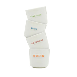 Keith Brymer Jones set of 4 egg cups "what came first the chicken or the egg" - black flamingo store
