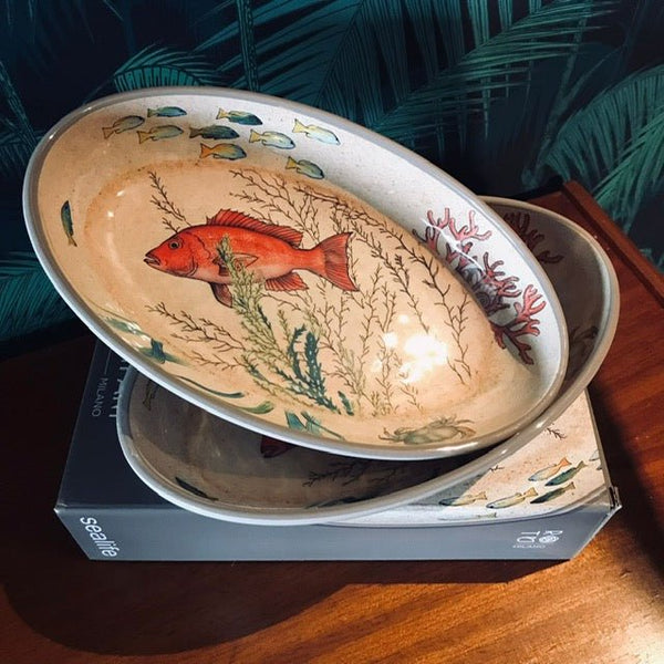 SEA LIFE Set of 2 Oval Melamine Plates Gift boxed - black flamingo store